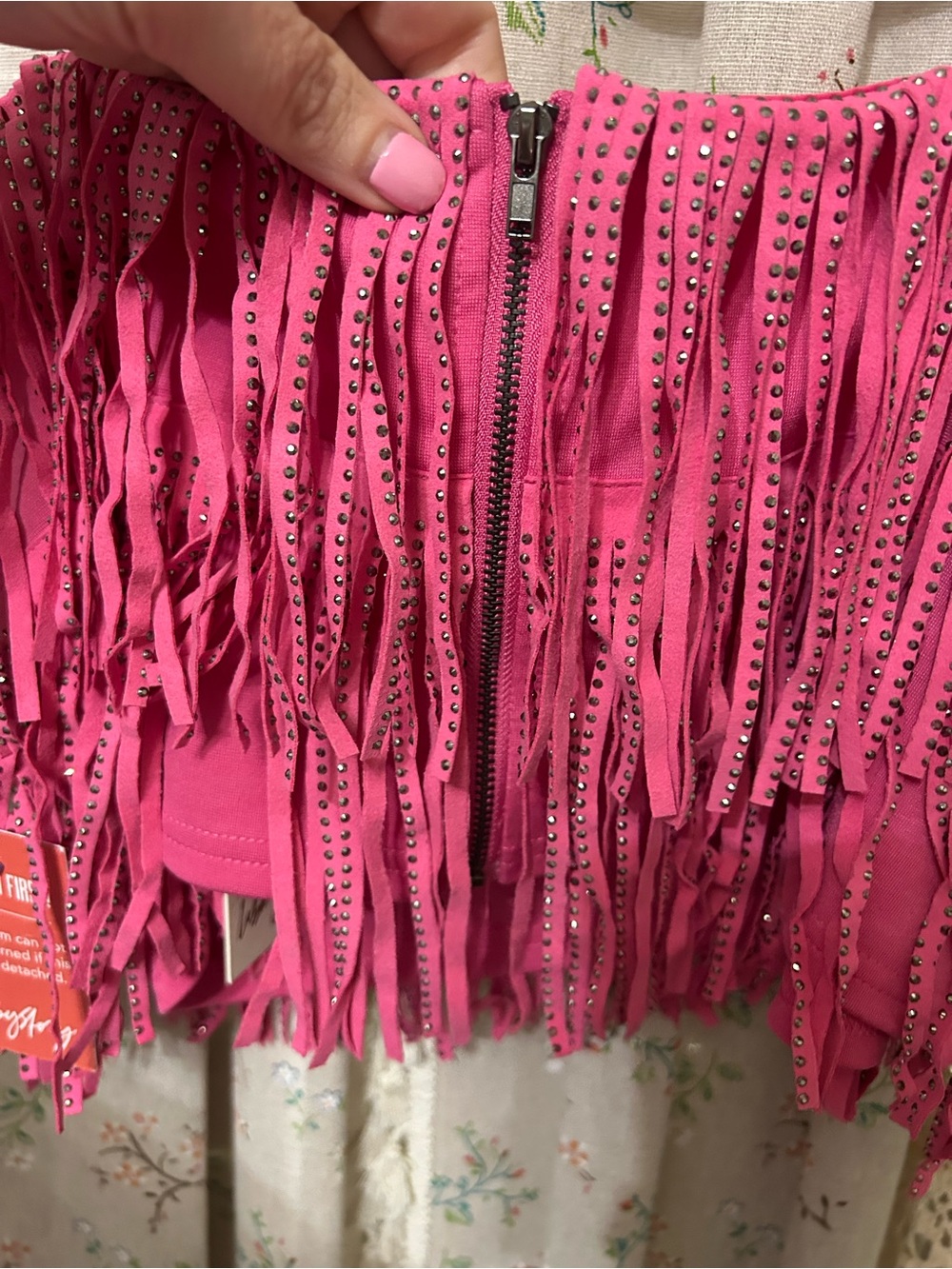 NWT Hot Pink Rhinestone Fringe Crop Top Western Glam Cowgirl Festival Top Medium - Picture 4 of 6